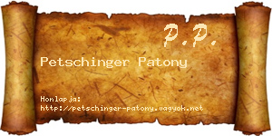 Petschinger Patony névjegykártya